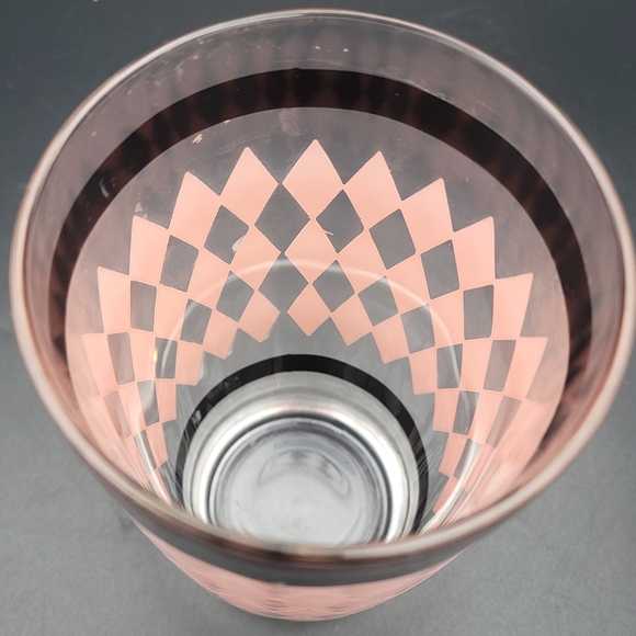 1950's Retro Hazel Atlas Harlequin Pink Diamond Argyle Glass Tumblers - Picture 4 of 8